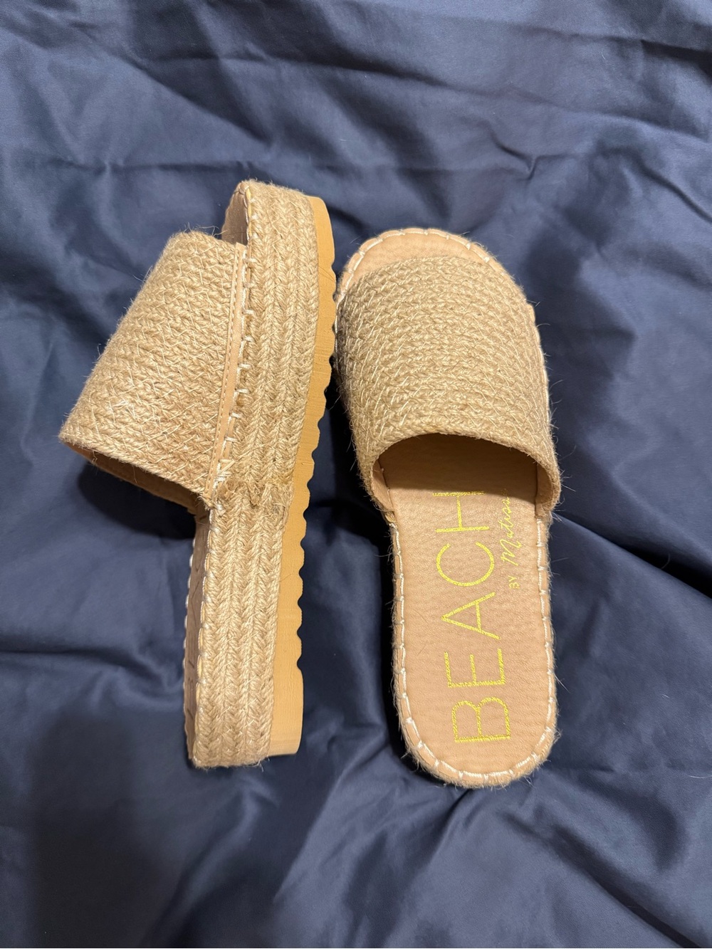 BEACH by Matisse Tan Woven Espadrille Slide Mules
